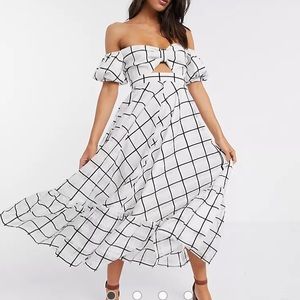 ASOS EDITION tiered midi dress in mono organza check US 6